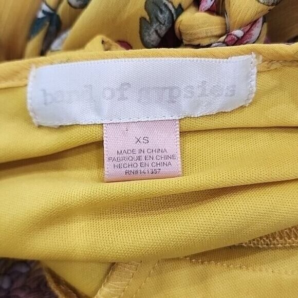 Band of Gypsies Dress Midi Hi-Low Yellow Floral Faux Wrap Lined Flowy Women's XS - Picture 5 of 7